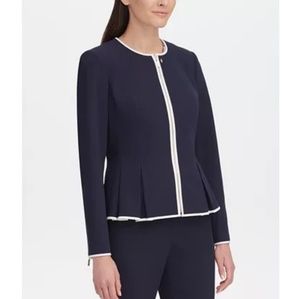Navy and White Peplum Jacket with Anchor Detail